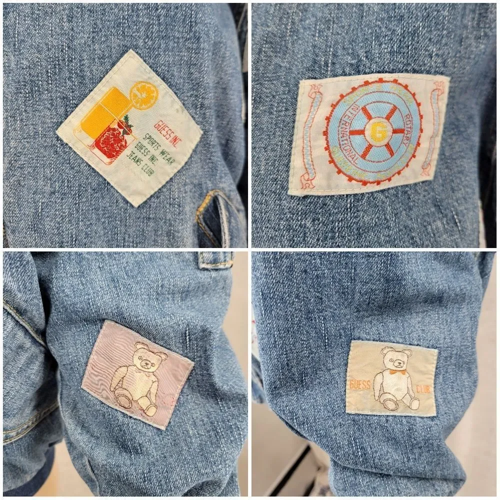Guess Georges Marciano Vintage 80s Denim Bomber Jacket with Logo Patches RARE